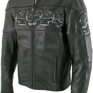 Xelement BXU6050 Men's '3 Skull Head' Black Leather Motorcycle Jacket (Size 5XL)